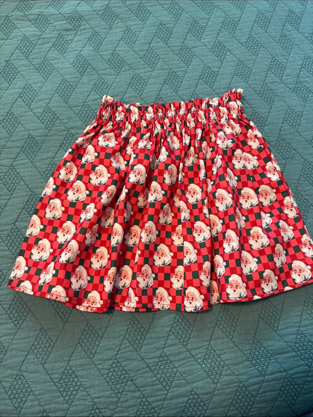 Red Santa Print Holiday Skirt